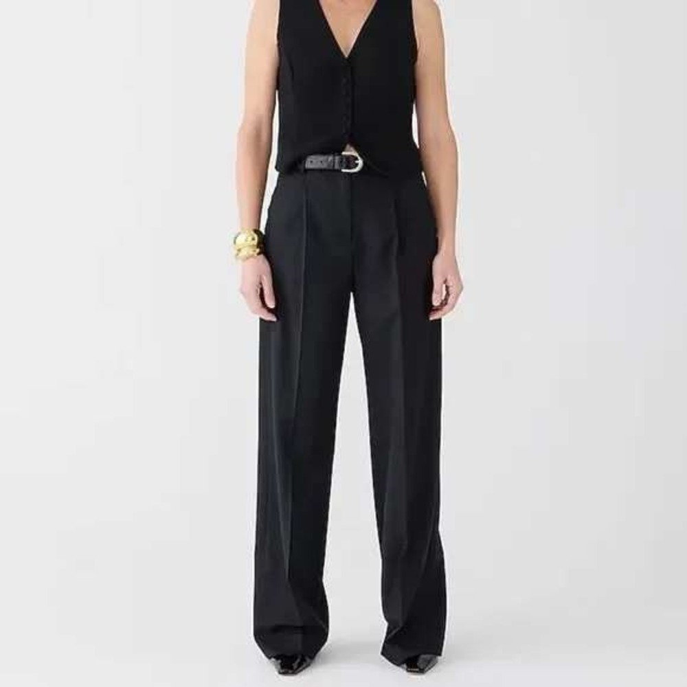 J. Crew Essential Wide Leg Pant in City Twill Size 12 Black High‎ Rise Pockets